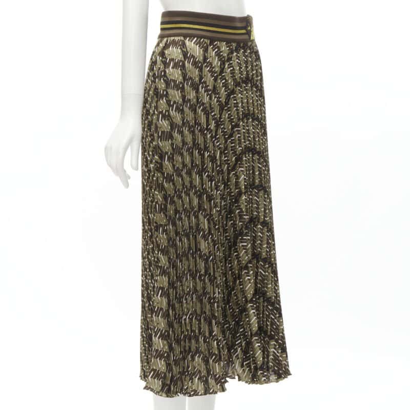 Fendi Graphic Pleated Skirt Brown Silk Never worn - Inside View