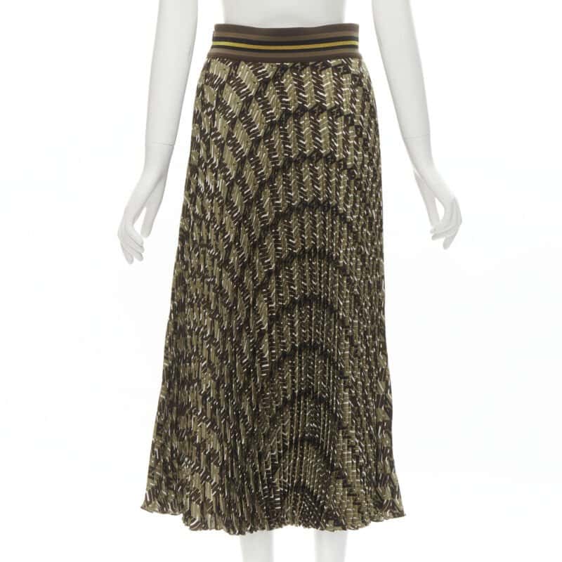 Fendi Graphic Pleated Skirt Brown Silk Never worn - Box View