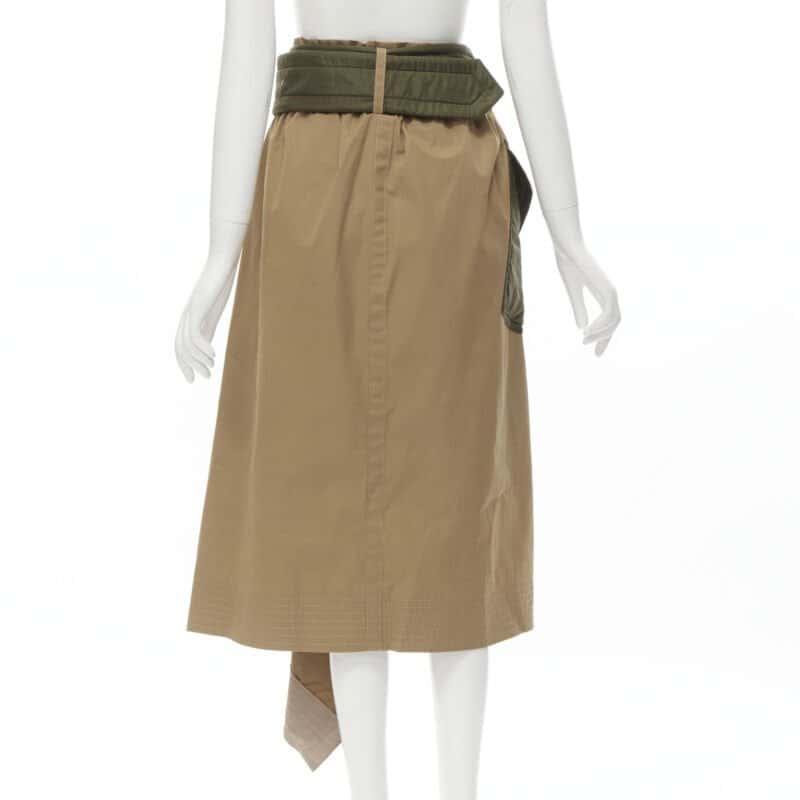 Sacai Padded Belted Skirt Brown Cotton Very good condition - Model View