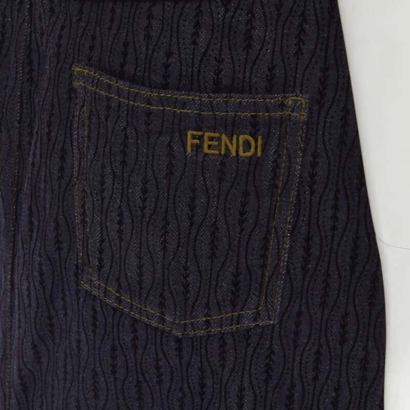 Fendi Flocked Denim Skirt Blue Cotton Never worn - Back View