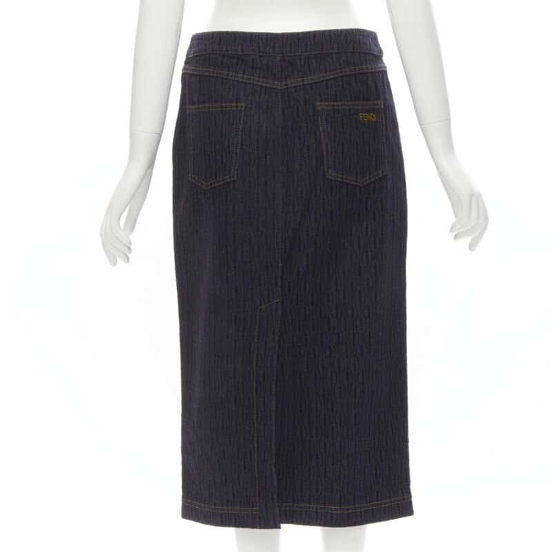Fendi Flocked Denim Skirt Blue Cotton Never worn - Box View