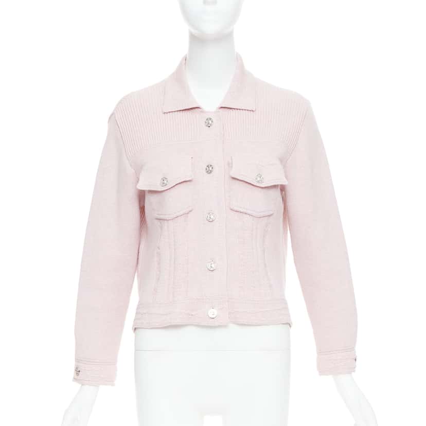 Barrie Topstitched Cardigan Pink Cashmere Very good condition - Front View