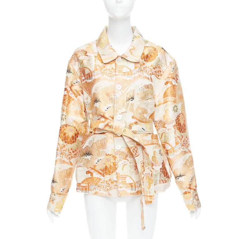 Unsigned Orange Crane Jacquard Coat Orange Very good condition - Front View