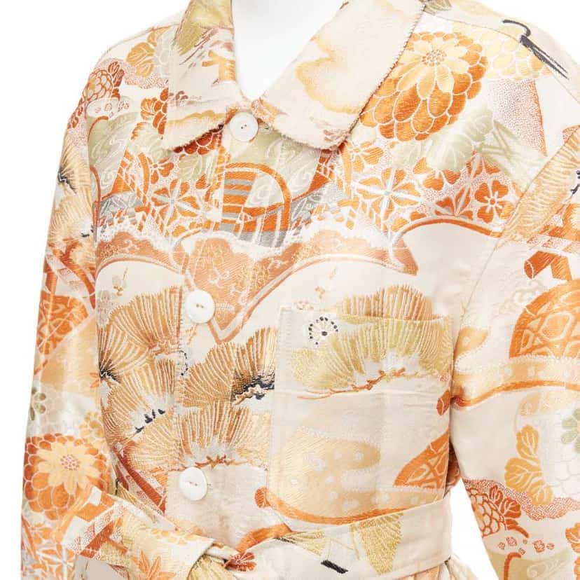 Unsigned Orange Crane Jacquard Coat Orange Very good condition - Back View