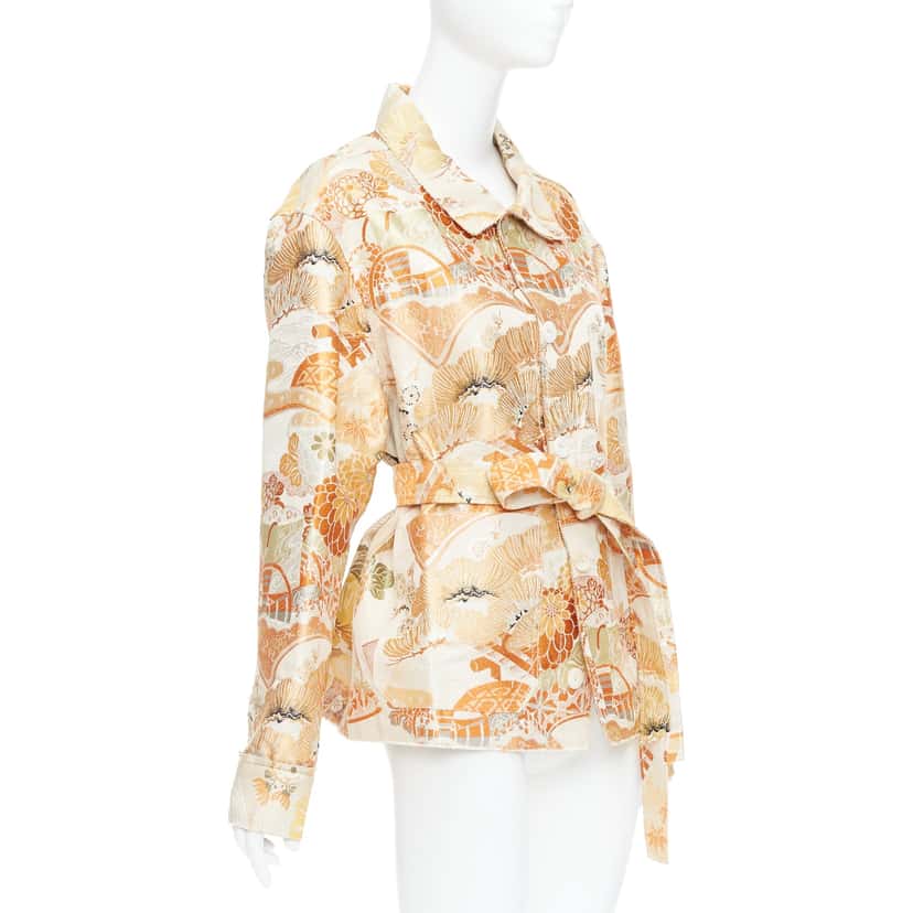 Unsigned Orange Crane Jacquard Coat Orange Very good condition - Inside View