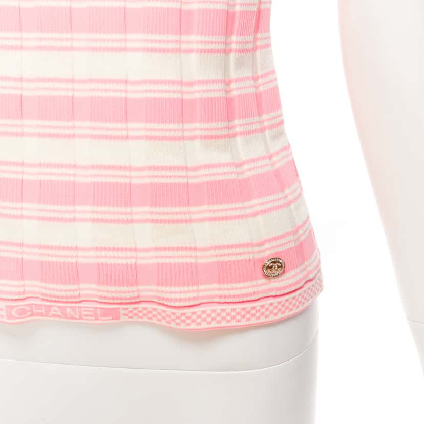 Chanel Stripe Logo Sweater Pink Cotton Very good condition - Back View