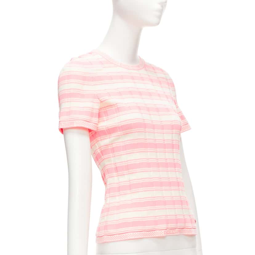 Chanel Stripe Logo Sweater Pink Cotton Very good condition - Inside View