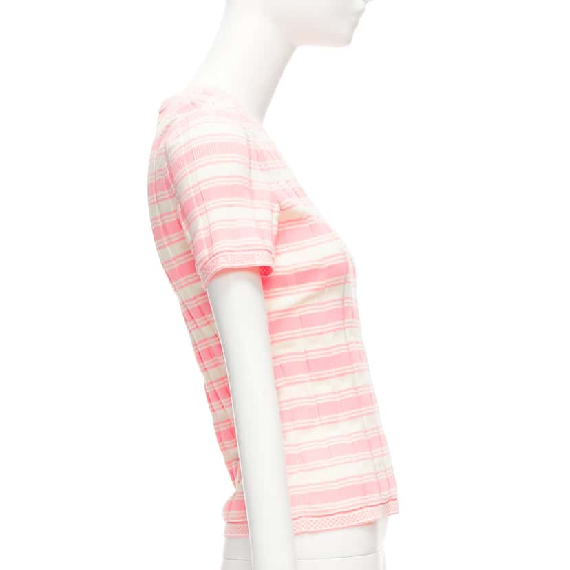 Chanel Stripe Logo Sweater Pink Cotton Very good condition - Model View