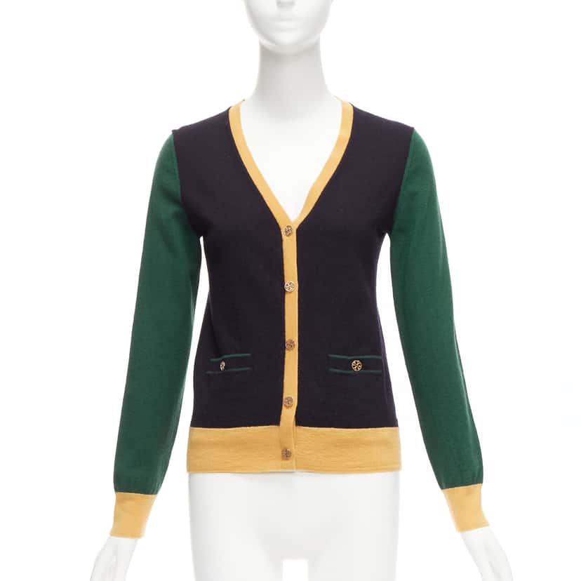 Tory Burch Colorblocked Cardigan Black Wool Never worn - Front View