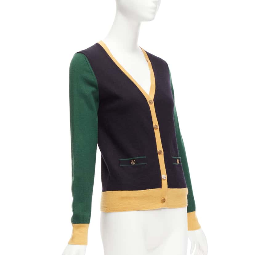 Tory Burch Colorblocked Cardigan Black Wool Never worn - Model View