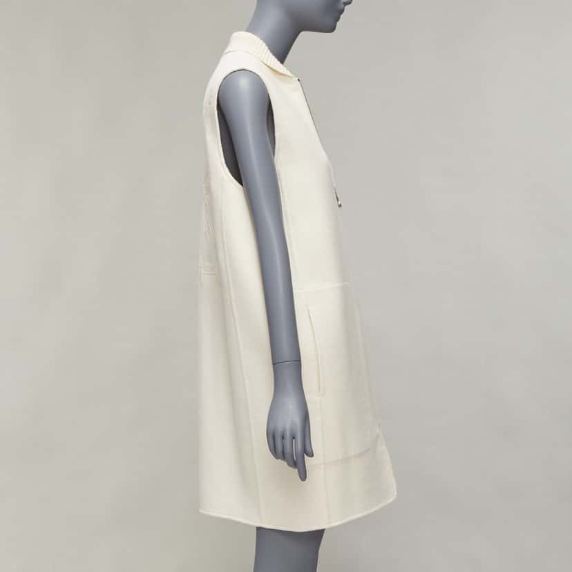 Hermès Cream Ribbed Sleeveless Coat Ecru Cashmere Never worn - Box View