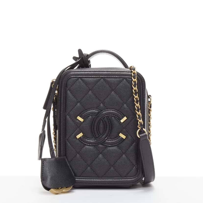 Chanel N/S Vanity Vertical Black Leather Very good condition - Front View