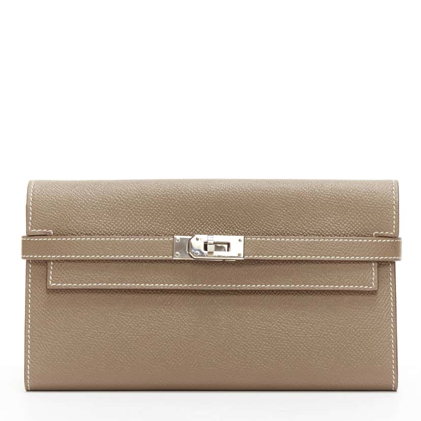 Hermès Kelly Longue Wallet Khaki Leather Good condition - Front View