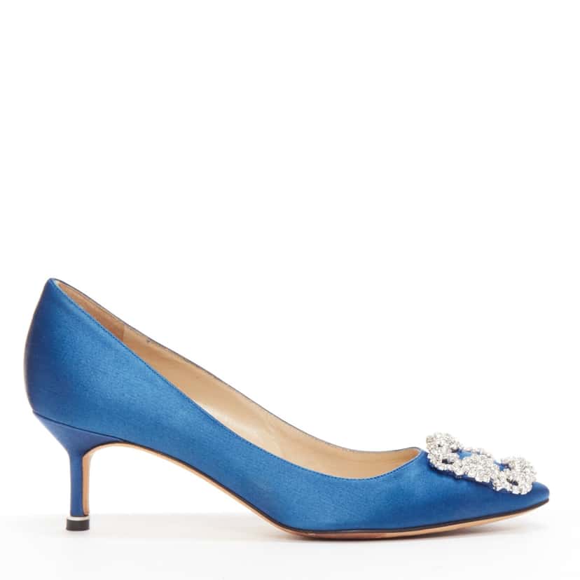 Manolo Blahnik Hangisi 50 Silver Silk Good condition - Back View