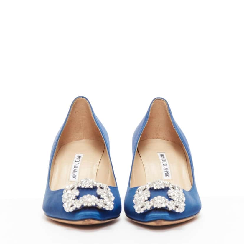 Manolo Blahnik Hangisi 50 Silver Silk Good condition - Inside View