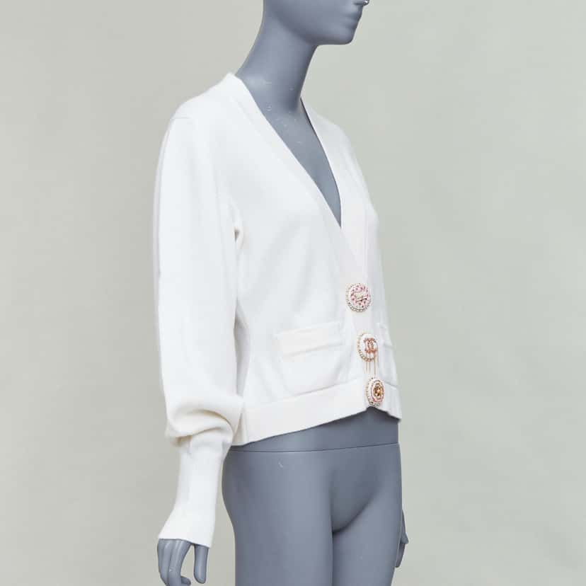 Chanel Crystal Buttons Cardigan Beige Cashmere Never worn - Inside View