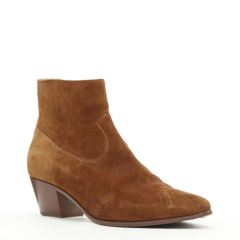 Saint Laurent Almond Toe Cuban Bootie Brown Suede Very good condition - Back View