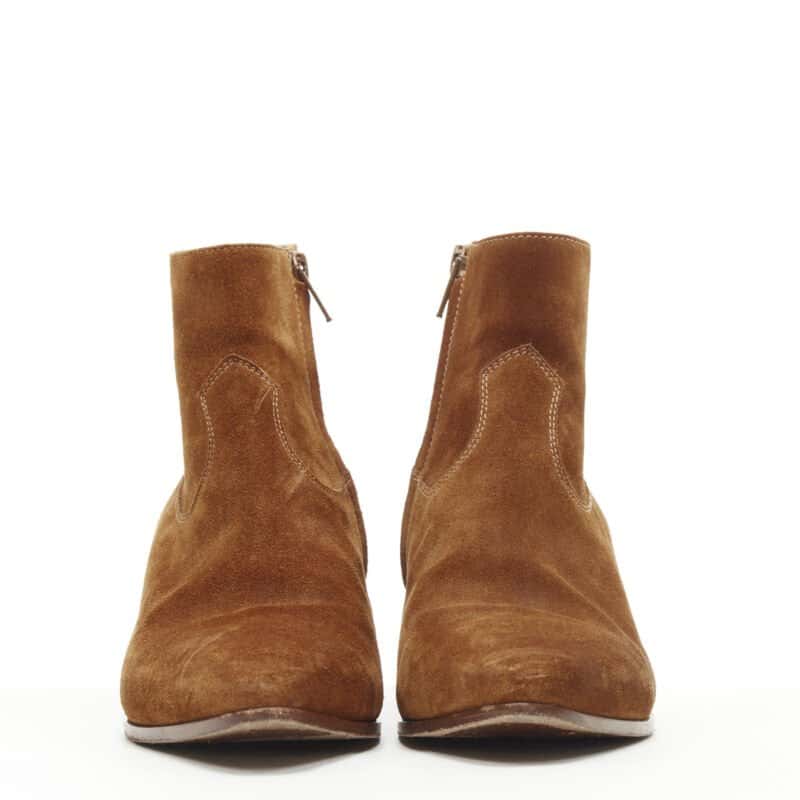 Saint Laurent Almond Toe Cuban Bootie Brown Suede Very good condition - Inside View