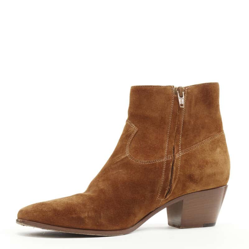 Saint Laurent Almond Toe Cuban Bootie Brown Suede Very good condition - Model View