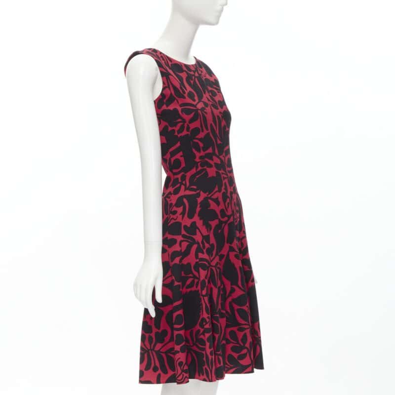 Oscar De La Renta Panelled Flared Dress Red Polyester Very good condition - Inside View