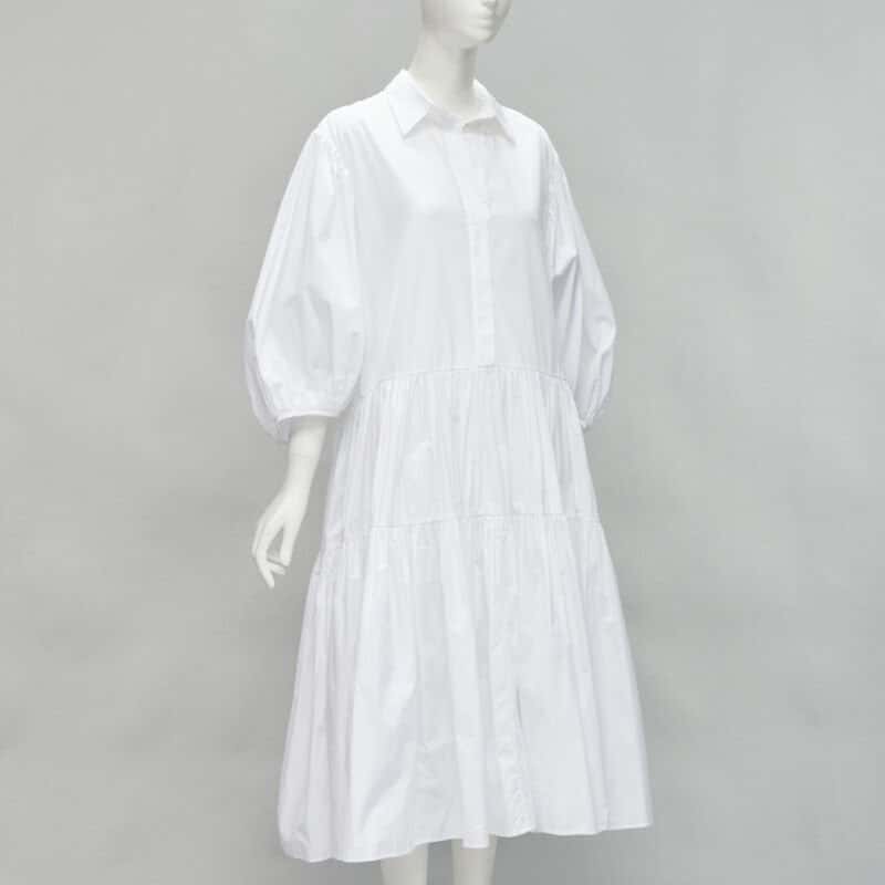 Cecilie Bahnsen Tiered Shirred Dress White Cotton Never worn - Inside View