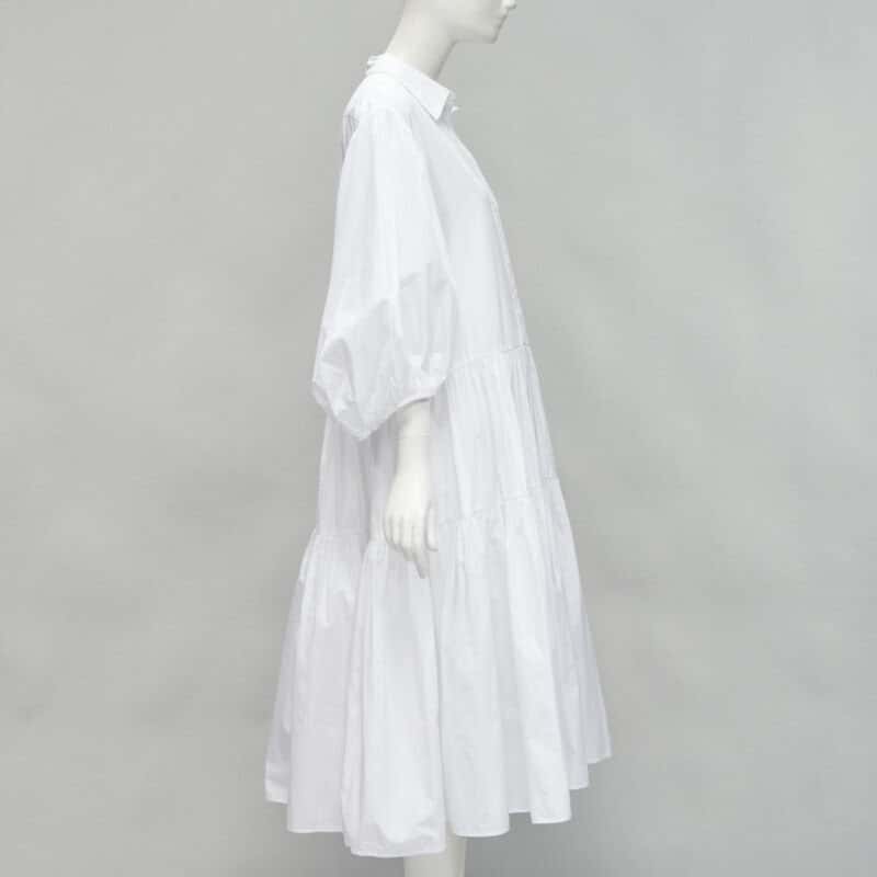 Cecilie Bahnsen Tiered Shirred Dress White Cotton Never worn - Model View