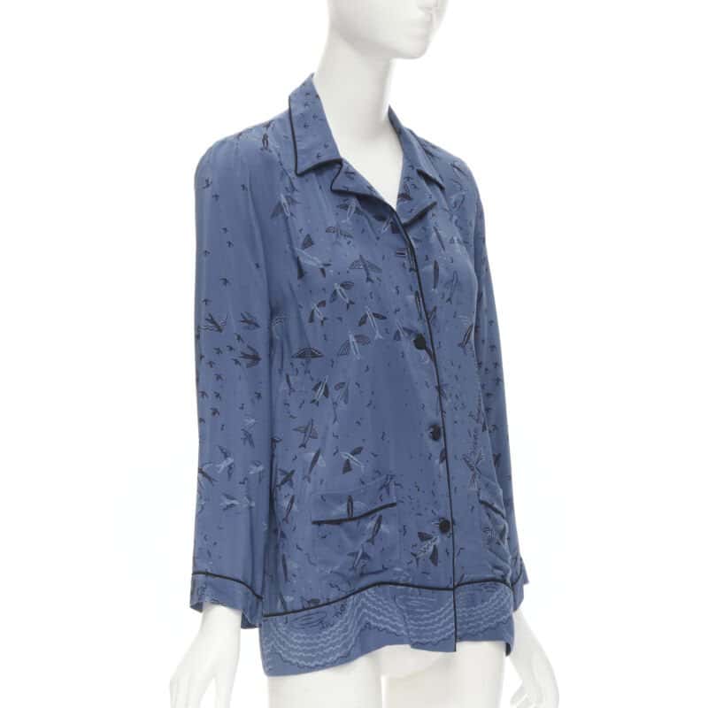 Valentino Garavani Garden Delight Shirt Blue Silk Never worn - Inside View