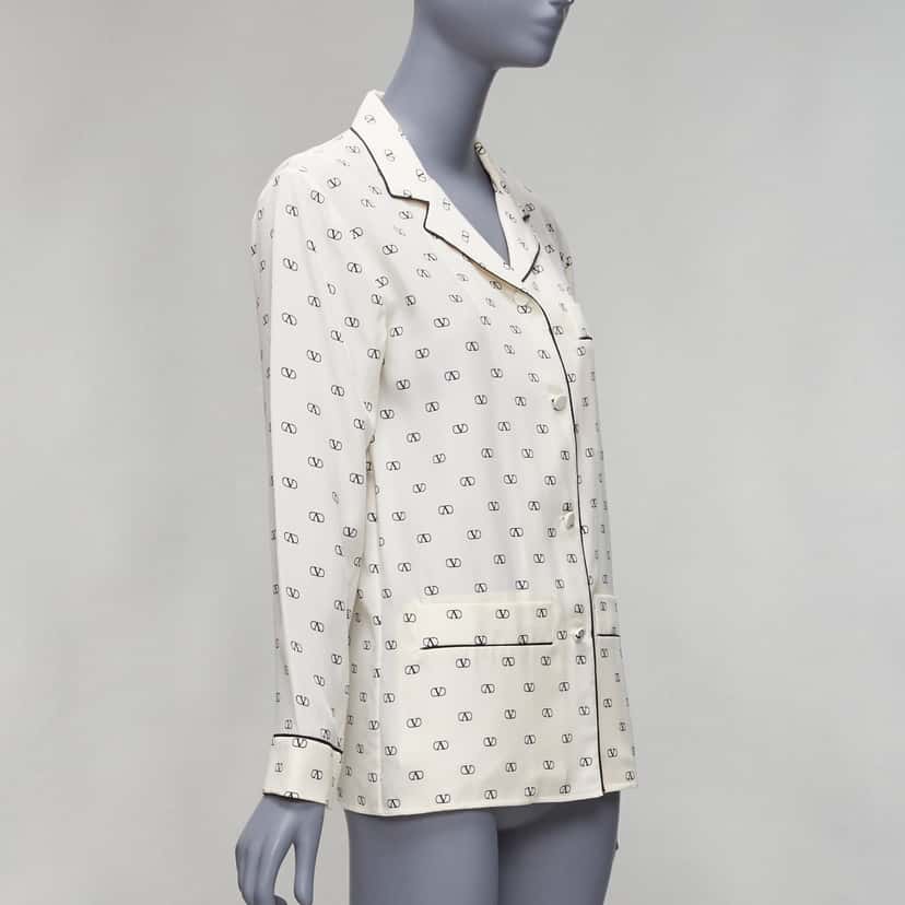 Valentino Garavani Piping Pajama Shirt Beige Silk Never worn, with tag - Inside View
