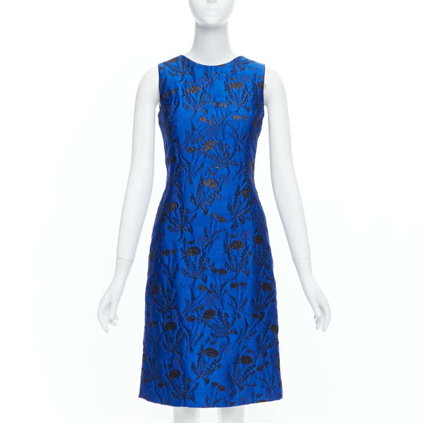 Oscar De La Renta Lurex Cloque Dress Blue Polyester Never worn - Front View