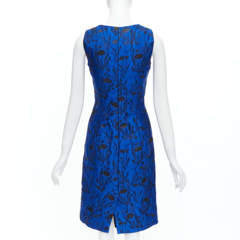 Oscar De La Renta Lurex Cloque Dress Blue Polyester Never worn - Box View