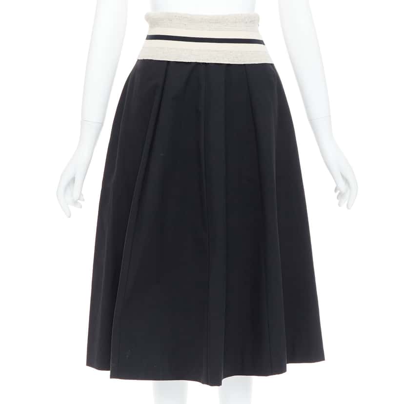 Brunello Cucinelli Foldover Waist Skirt Black Cotton Very good condition - Front View