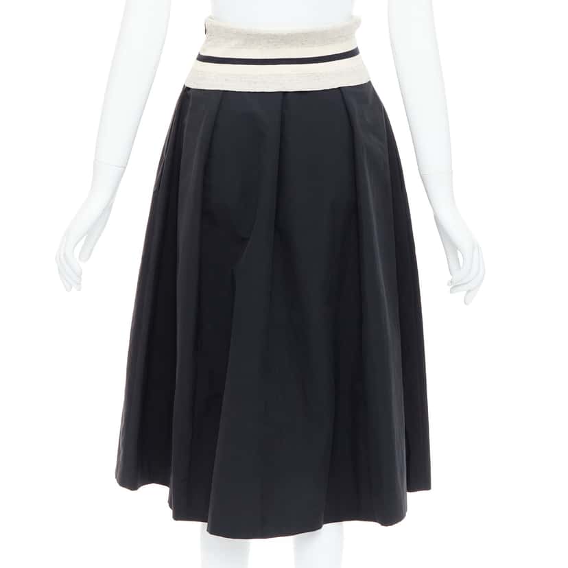 Brunello Cucinelli Foldover Waist Skirt Black Cotton Very good condition - Box View