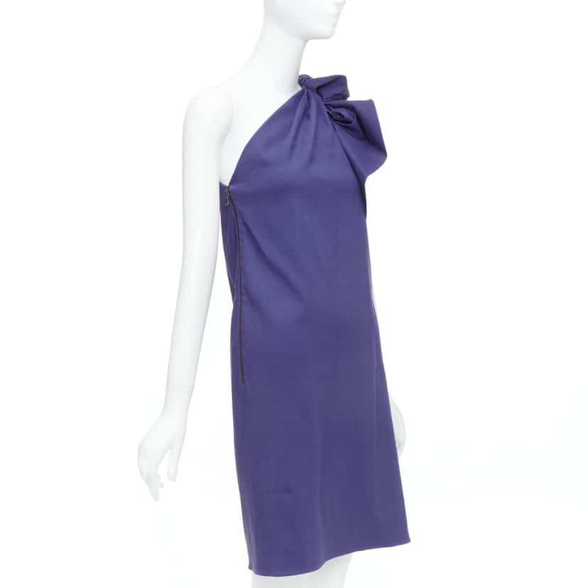Lanvin One Shoulder Ruffle Dress Purple Linen Never worn, with tag - Inside View