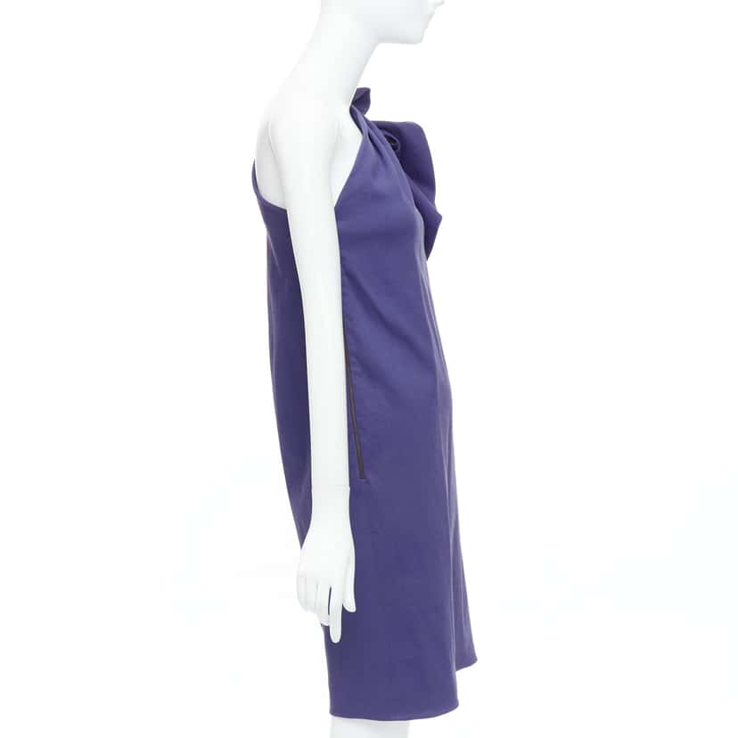 Lanvin One Shoulder Ruffle Dress Purple Linen Never worn, with tag - Model View