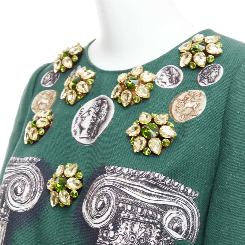 Dolce & Gabbana Roman Coin Skirt Set Green Linen Never worn - Back View