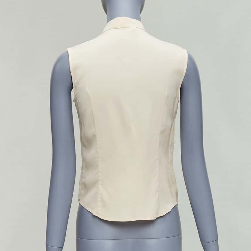 Prada Ruffle Sleeveless Shirt Beige Silk Never worn - Box View