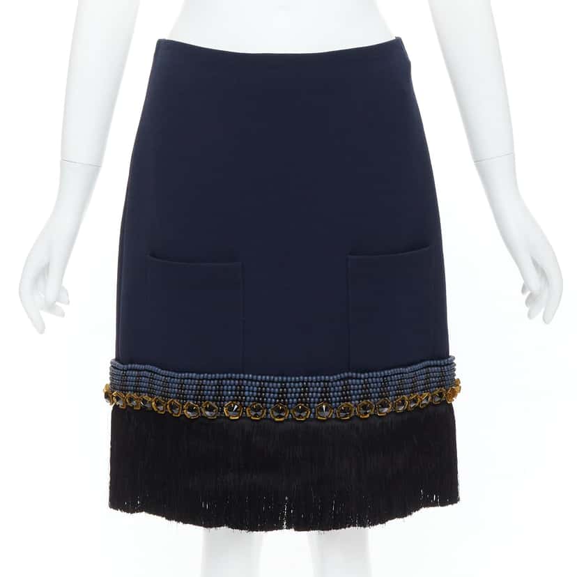 Marni Fringe Hem Skirt Navy Polyamide Very good condition - Front View