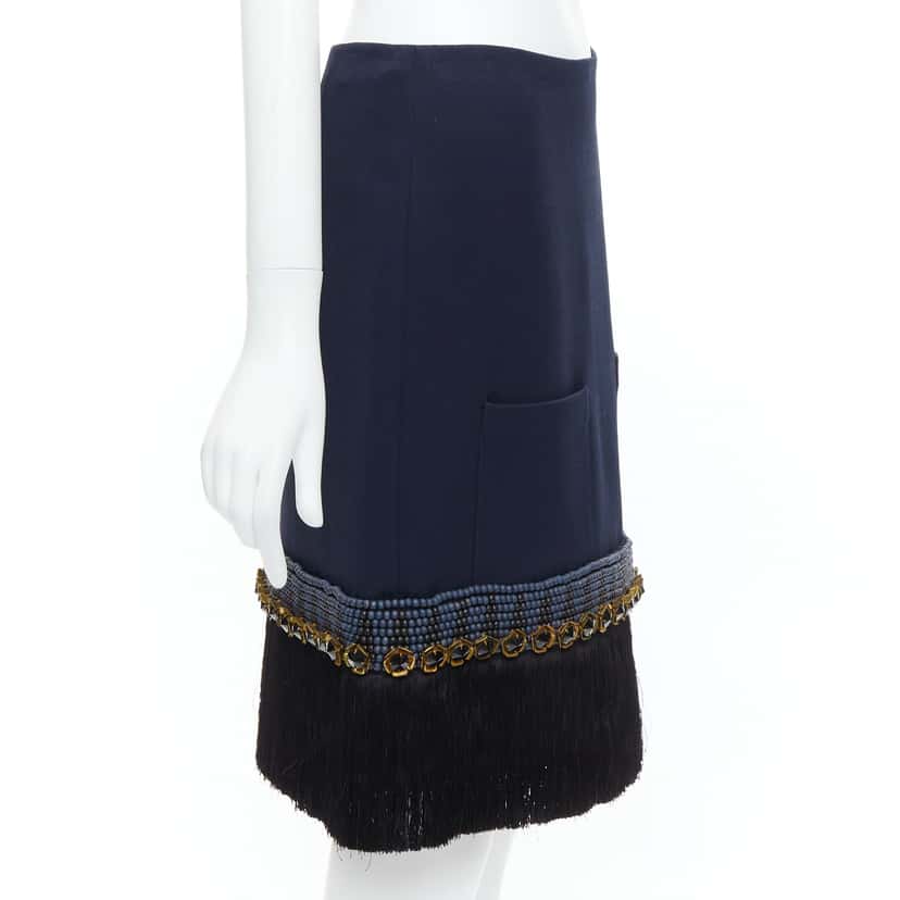 Marni Fringe Hem Skirt Navy Polyamide Very good condition - Model View
