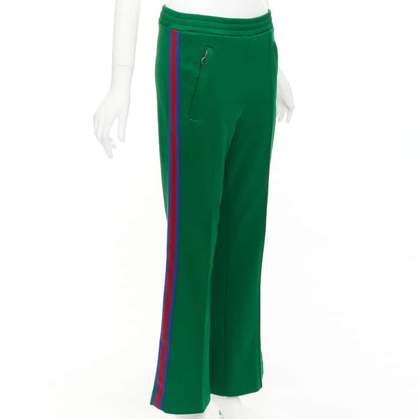 Gucci Web Trim Pants Green Polyester Good condition - Front View
