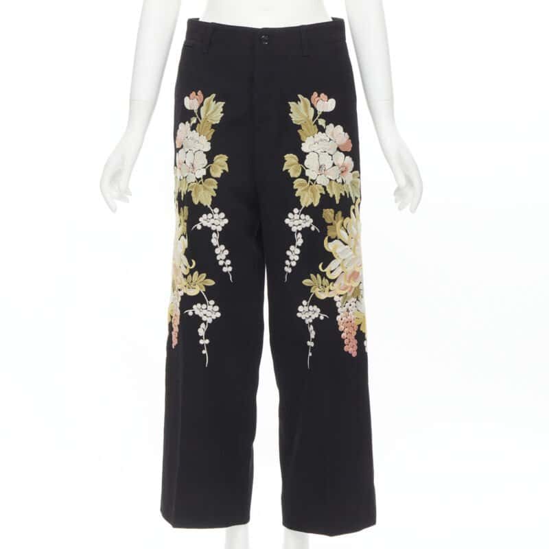Gucci Floral Wide Pants Black Polyester Never worn - Front View