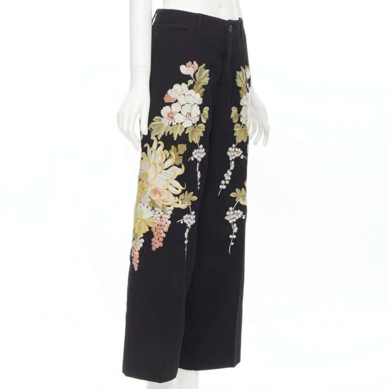 Gucci Floral Wide Pants Black Polyester Never worn - Inside View
