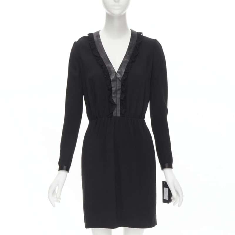 Saint Laurent Lace Ruffle Dress Black Polyester Never worn, with tag - Front View
