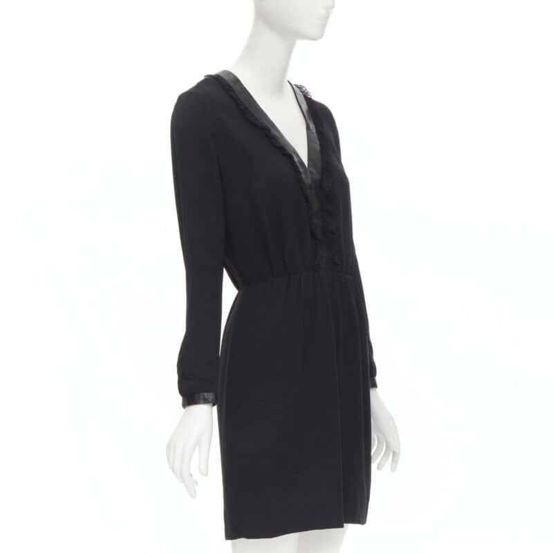 Saint Laurent Lace Ruffle Dress Black Polyester Never worn, with tag - Inside View