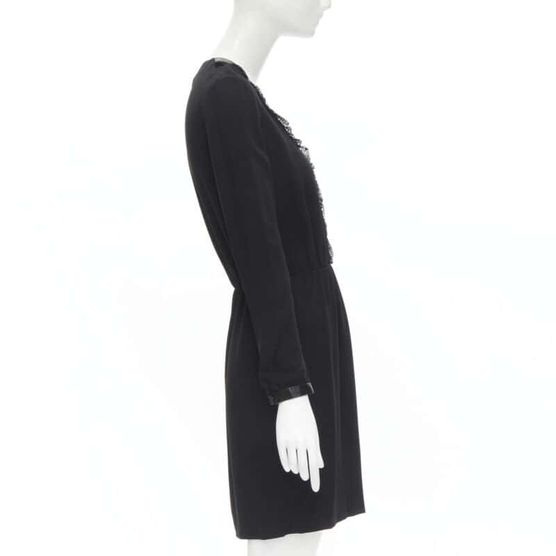 Saint Laurent Lace Ruffle Dress Black Polyester Never worn, with tag - Model View