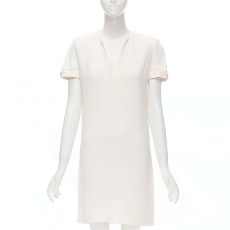 Saint Laurent Crepe Trimmed Dress Beige Very good condition - Front View