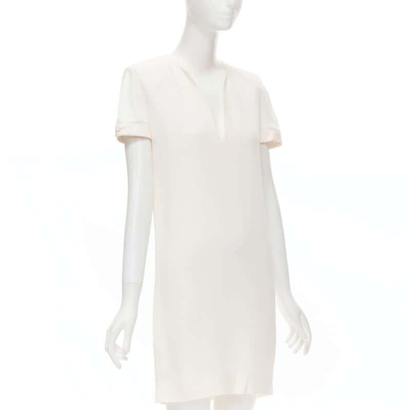 Saint Laurent Crepe Trimmed Dress Beige Very good condition - Inside View