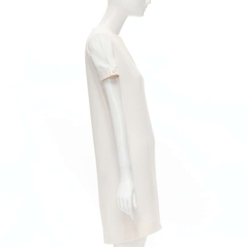 Saint Laurent Crepe Trimmed Dress Beige Very good condition - Model View