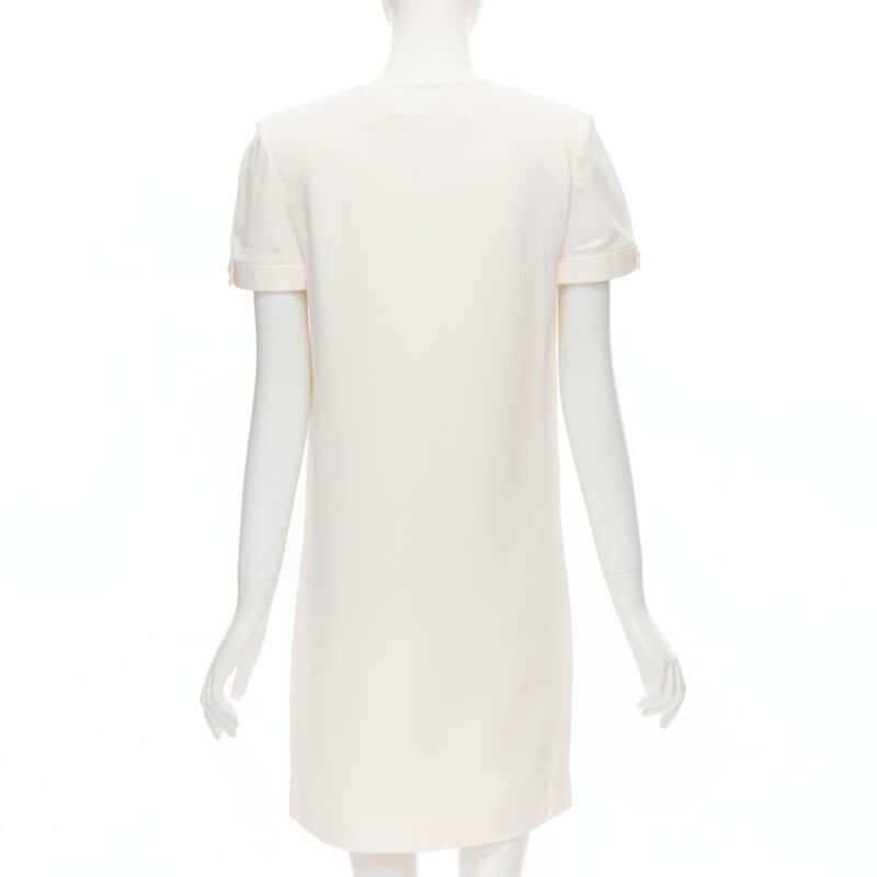 Saint Laurent Crepe Trimmed Dress Beige Very good condition - Box View