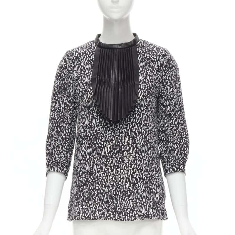 Saint Laurent Leather Bib Blouse Black Silk Very good condition - Front View