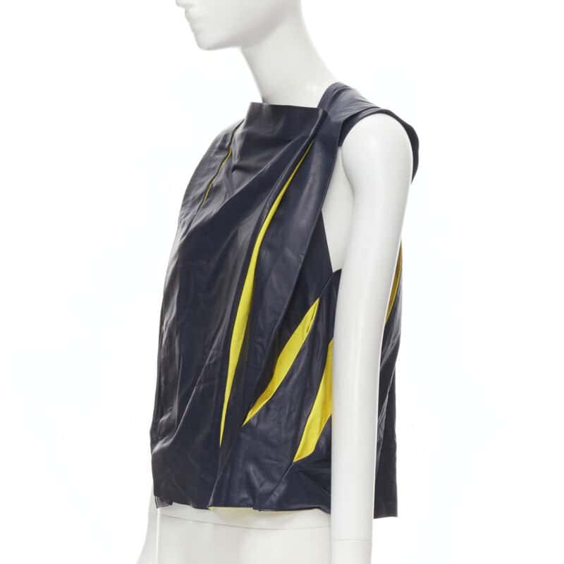 Balenciaga Pleated Leather Top Navy Leather Very good condition - Front View